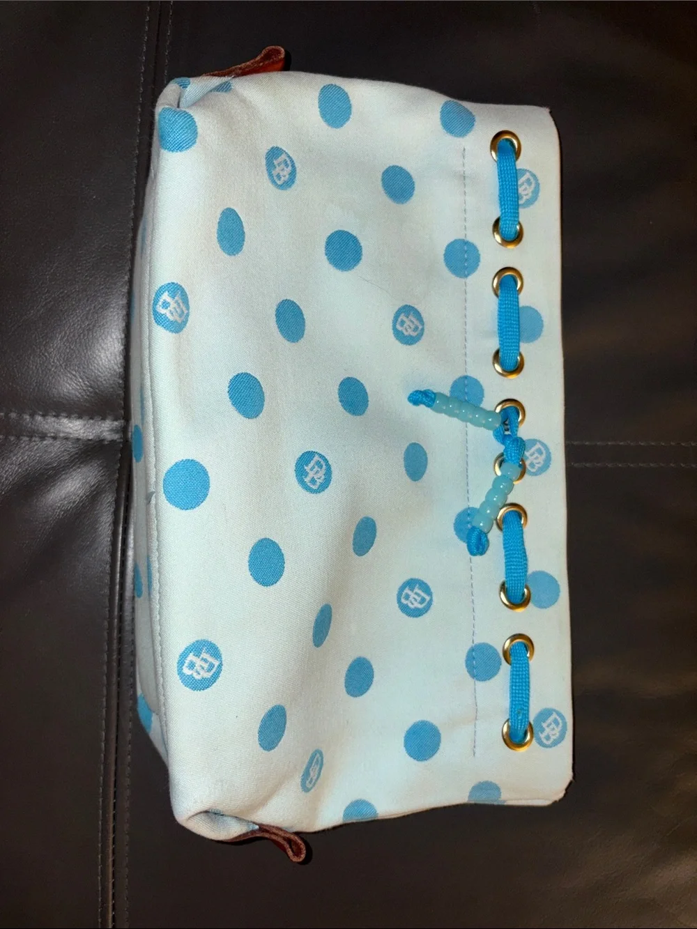 Dooney & Bourke Pale Blue Pouch with Blue Polka Dots